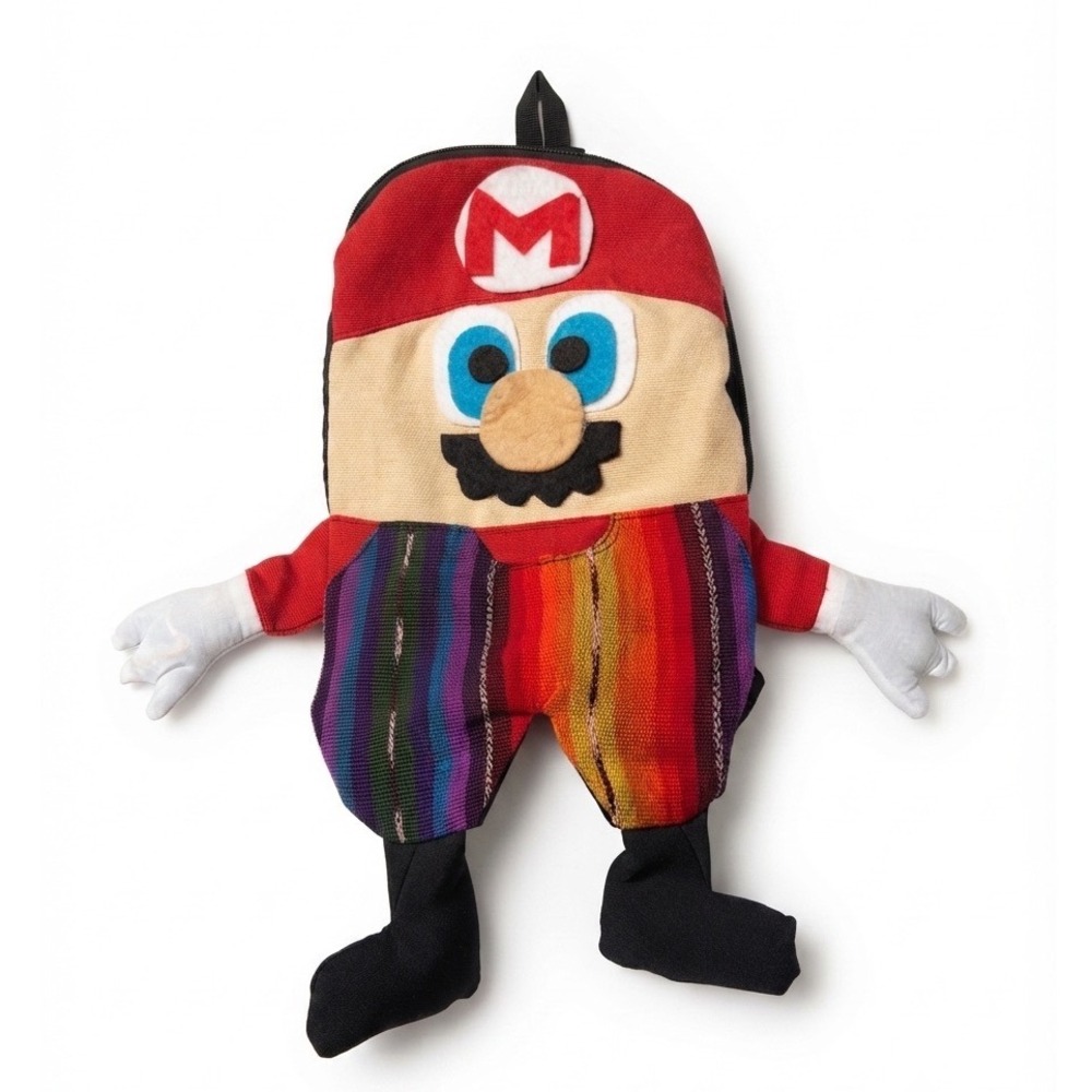 Mario Plush Backpack Handmade Woven Rainbow‎ Pants Video Game Novelty Bag Red